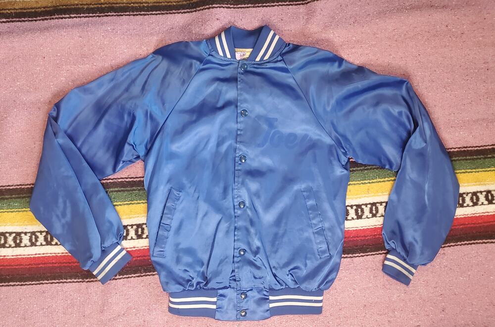 Vintage Auburn Sportswear WTRI Tri County Flea Market Satin Blue Jacket